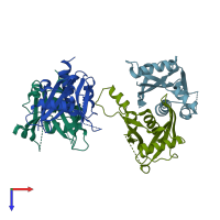 PDB entry 3q91 coloured by chain, top view.