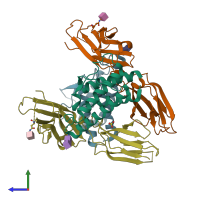 PDB entry 3qb7 coloured by chain, side view.