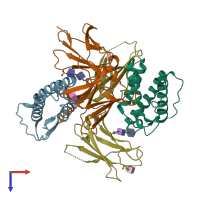 PDB entry 3qb7 coloured by chain, top view.