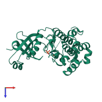 Monomeric assembly 1 of PDB entry 3qd2 coloured by chemically distinct molecules, top view.