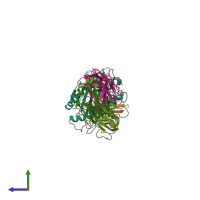 PDB entry 3qdj coloured by chain, side view.