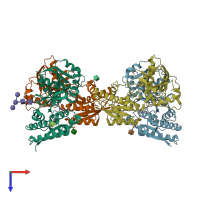 PDB entry 3qem coloured by chain, top view.