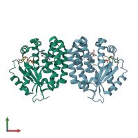 PDB entry 3qen coloured by chain, front view.