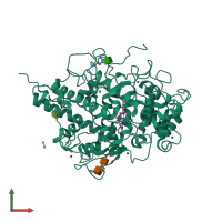 PDB entry 3qf1 coloured by chain, front view.