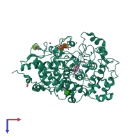 PDB entry 3qf1 coloured by chain, top view.
