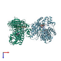 PDB entry 3qfc coloured by chain, top view.