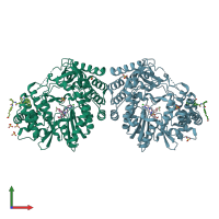 PDB entry 3qgf coloured by chain, front view.