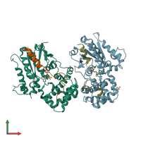 PDB entry 3qi2 coloured by chain, front view.