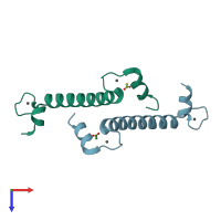 PDB entry 3qjk coloured by chain, top view.