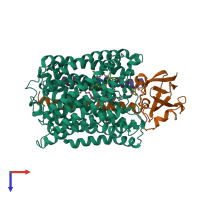 PDB entry 3qjt coloured by chain, top view.