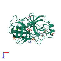 PDB entry 3qk1 coloured by chain, top view.