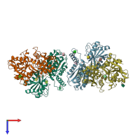 PDB entry 3qlu coloured by chain, top view.