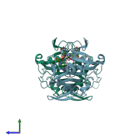 PDB entry 3qlx coloured by chain, side view.