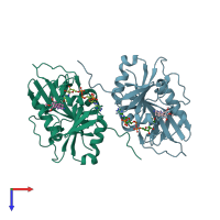 PDB entry 3qlx coloured by chain, top view.