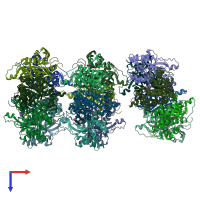 PDB entry 3qpb coloured by chain, top view.