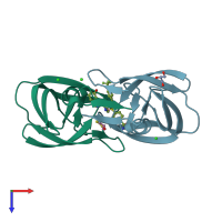 PDB entry 3qro coloured by chain, top view.