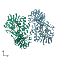 PDB entry 3qse coloured by chain, front view.