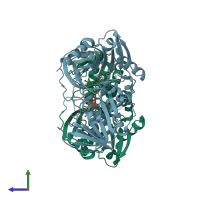 PDB entry 3qse coloured by chain, side view.