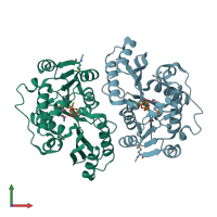 PDB entry 3qtt coloured by chain, front view.