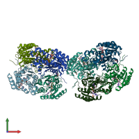 PDB entry 3qwf coloured by chain, front view.