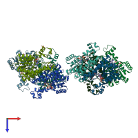 PDB entry 3qwf coloured by chain, top view.