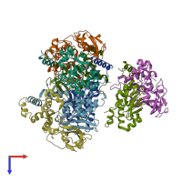 PDB entry 3qz5 coloured by chain, top view.