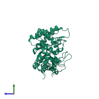 PDB entry 3qza coloured by chain, side view.