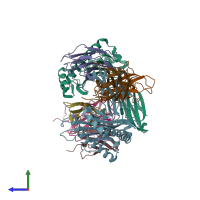 PDB entry 3qzw coloured by chain, side view.