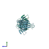 PDB entry 3r1j coloured by chain, side view.