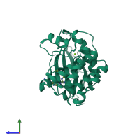 PDB entry 3r21 coloured by chain, side view.