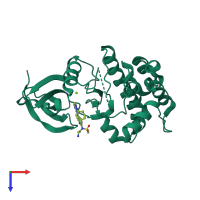 PDB entry 3r21 coloured by chain, top view.