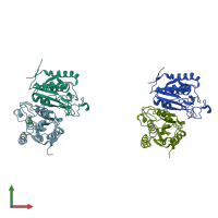 PDB entry 3r2j coloured by chain, front view.