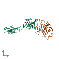 Hetero dimeric assembly 2 of PDB entry 3r4d coloured by chemically distinct molecules, front view.