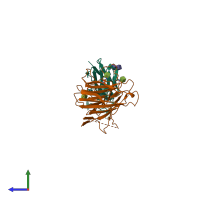 Hetero dimeric assembly 2 of PDB entry 3r4d coloured by chemically distinct molecules, side view.