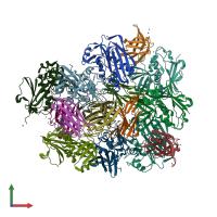 PDB entry 3r8b coloured by chain, front view.