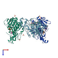 PDB entry 3rfv coloured by chain, top view.