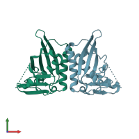 PDB entry 3rhu coloured by chain, front view.