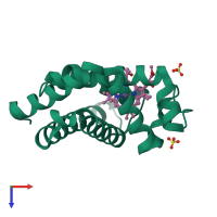 PDB entry 3rjn coloured by chain, top view.