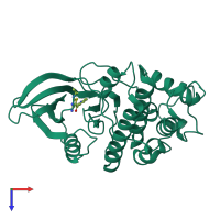 PDB entry 3rk9 coloured by chain, top view.