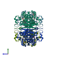 PDB entry 3rku coloured by chain, side view.