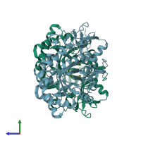 PDB entry 3rm8 coloured by chain, side view.