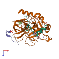 PDB entry 3rmn coloured by chain, top view.