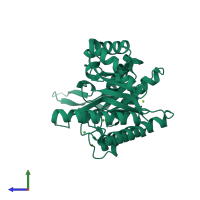 Monomeric assembly 5 of PDB entry 3ro8 coloured by chemically distinct molecules, side view.