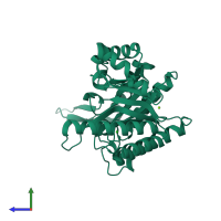 Monomeric assembly 6 of PDB entry 3ro8 coloured by chemically distinct molecules, side view.