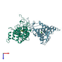 PDB entry 3rom coloured by chain, top view.