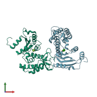 PDB entry 3roq coloured by chain, front view.