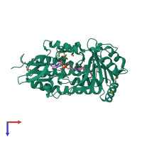 PDB entry 3rp7 coloured by chain, top view.