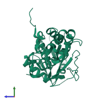 PDB entry 3rr2 coloured by chain, side view.