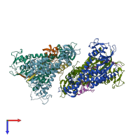 PDB entry 3rtr coloured by chain, top view.