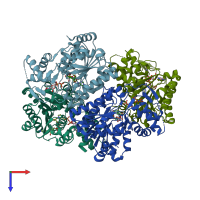 PDB entry 3rud coloured by chain, top view.